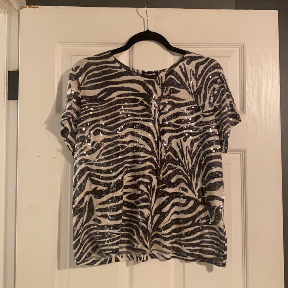 Express Sequin Zebra Top - NWT, Size L 🦓